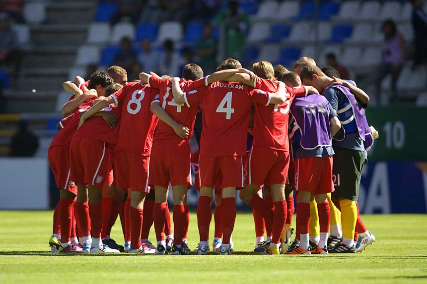 The England squad after their victory over Rwanda.